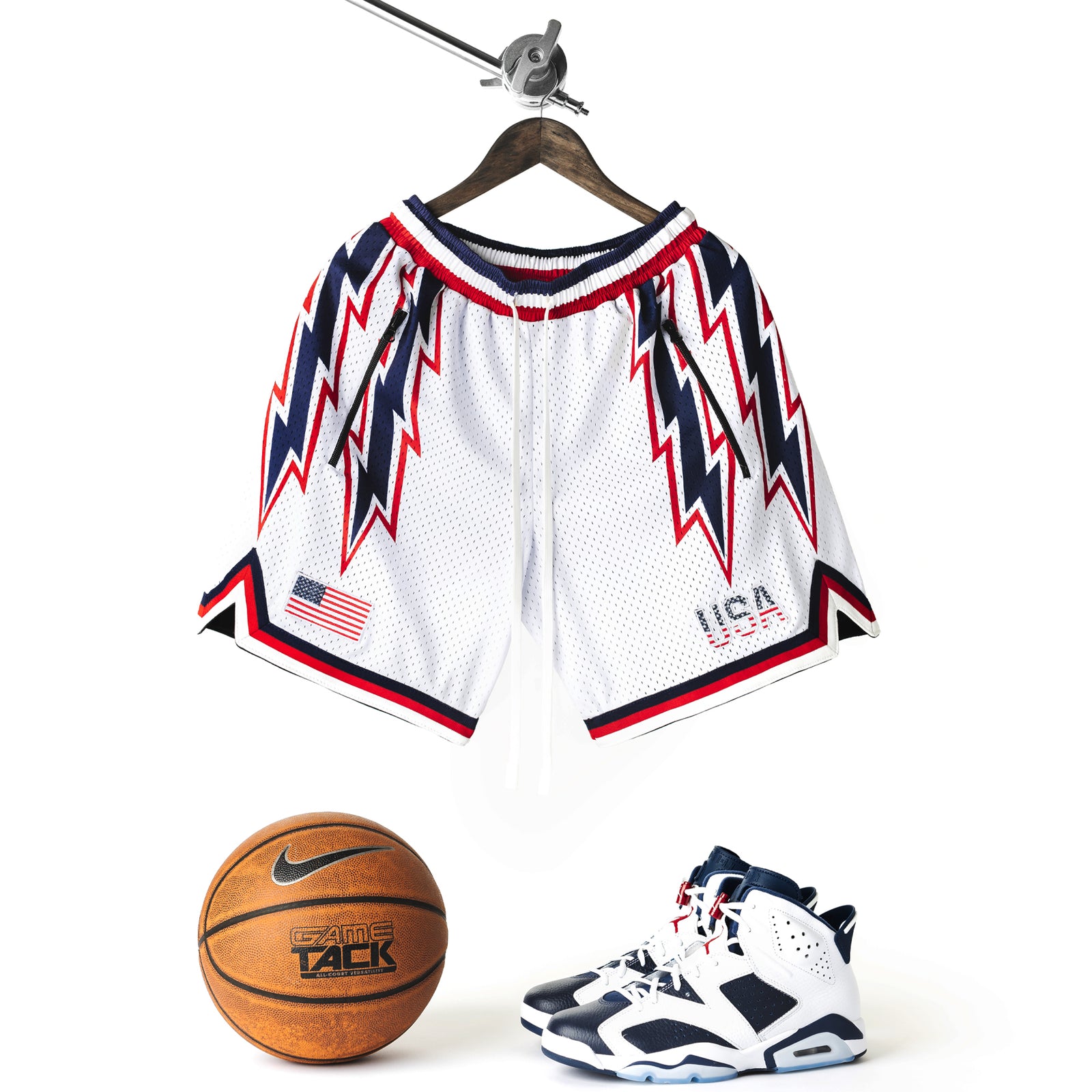 "Bercy Bolts" - White Heavyweight Mesh Shorts