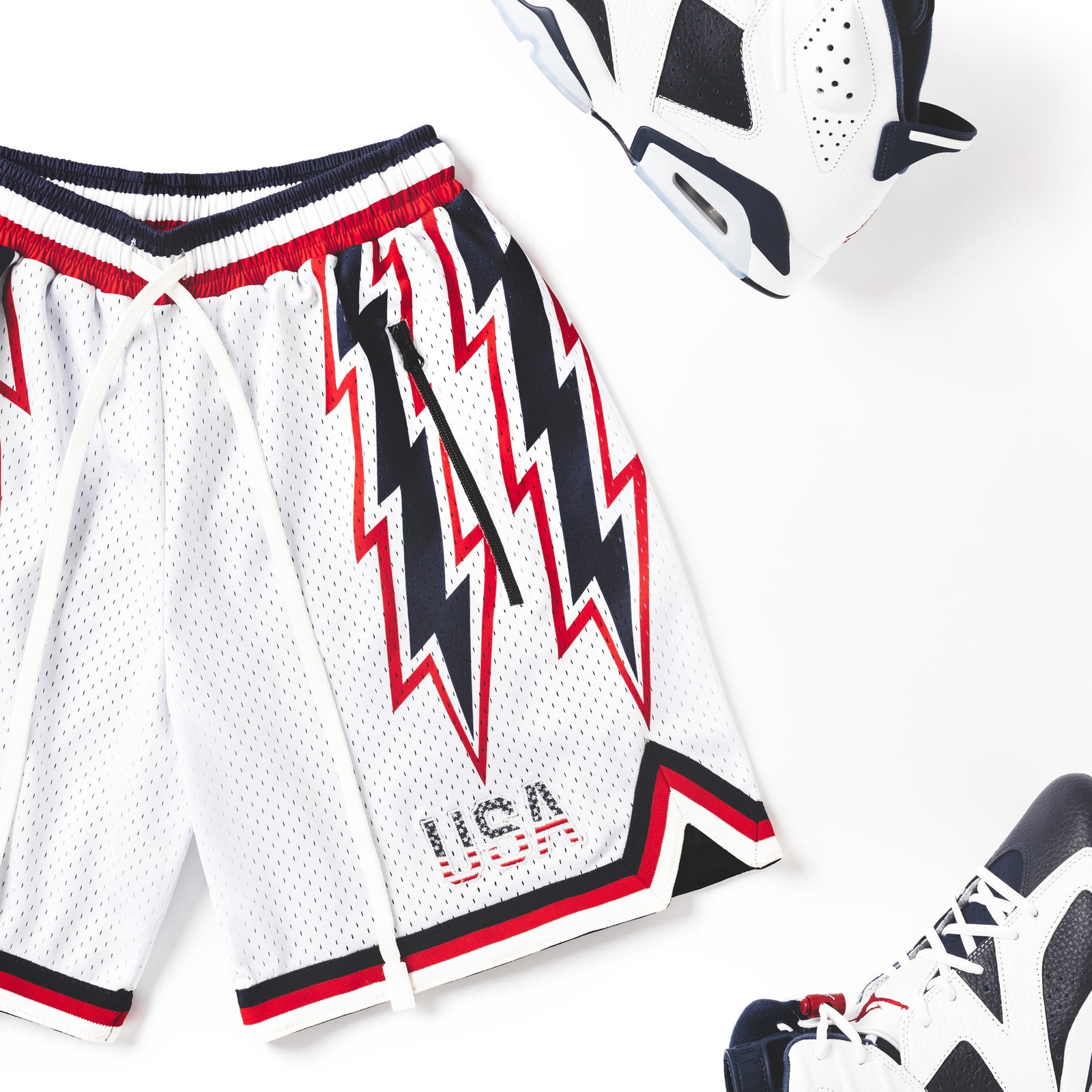 "Bercy Bolts" - White Heavyweight Mesh Shorts