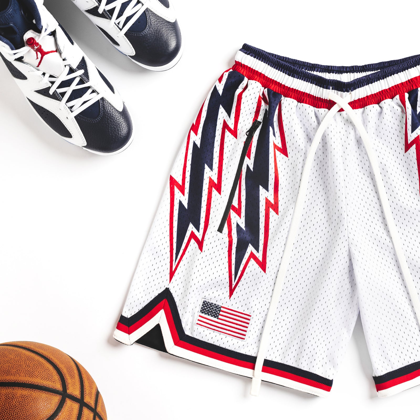 "Bercy Bolts" - White Heavyweight Mesh Shorts