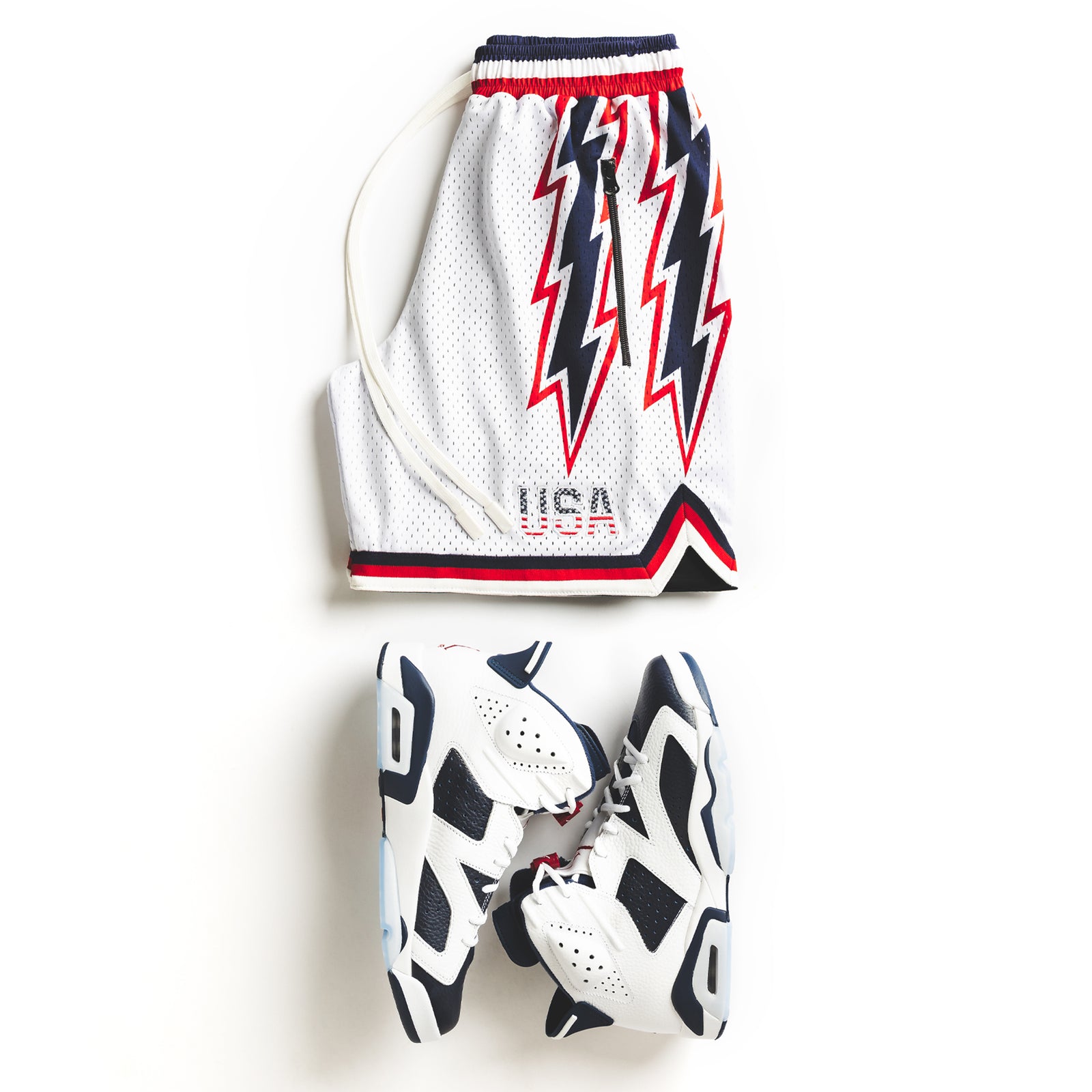 "Bercy Bolts" - White Heavyweight Mesh Shorts