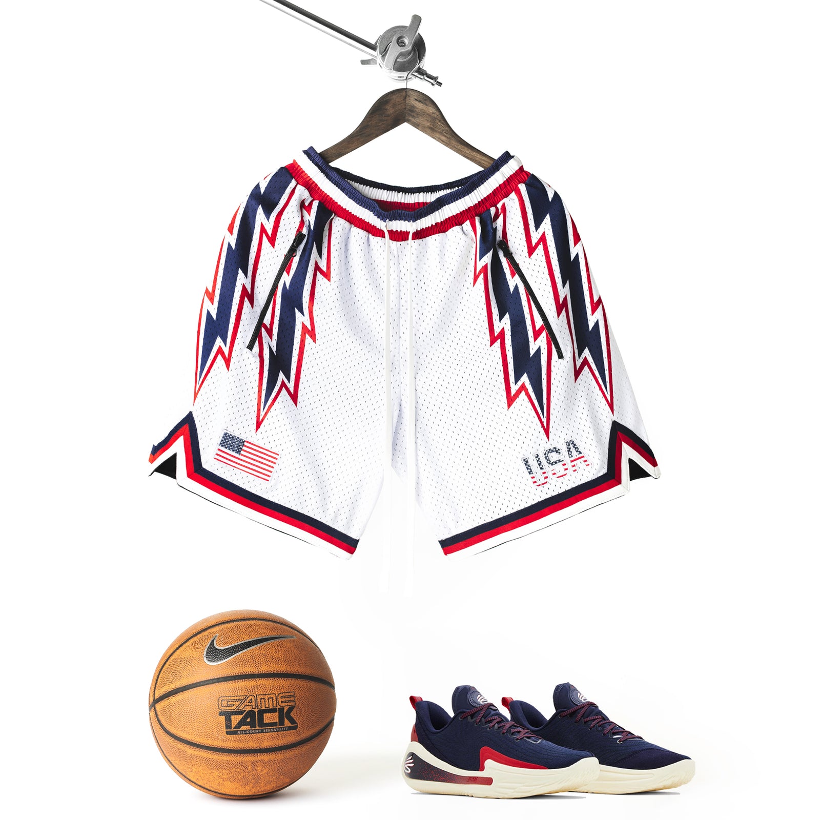 "Bercy Bolts" - White Heavyweight Mesh Shorts