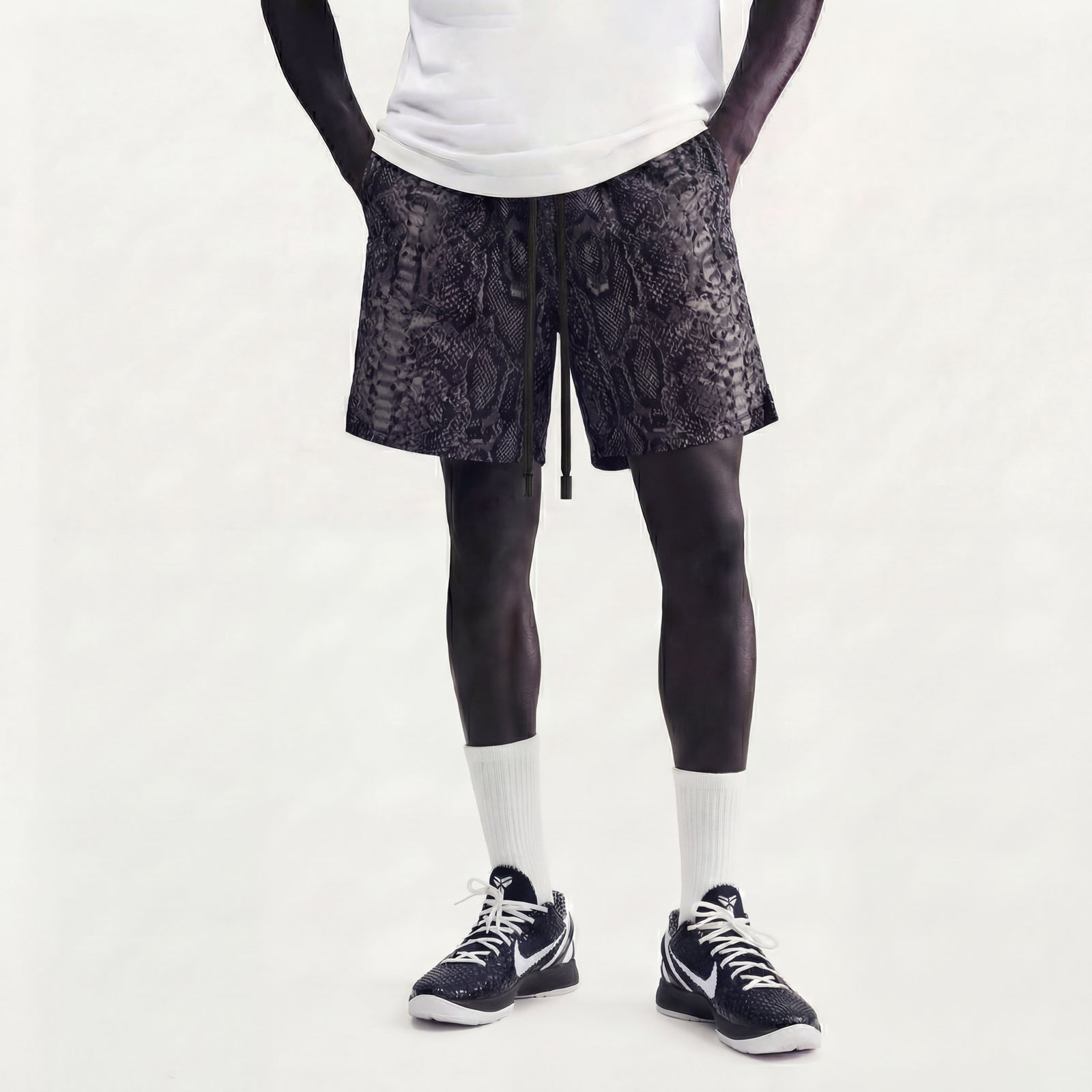 "Black Snakeskin" 5" Mesh Shorts