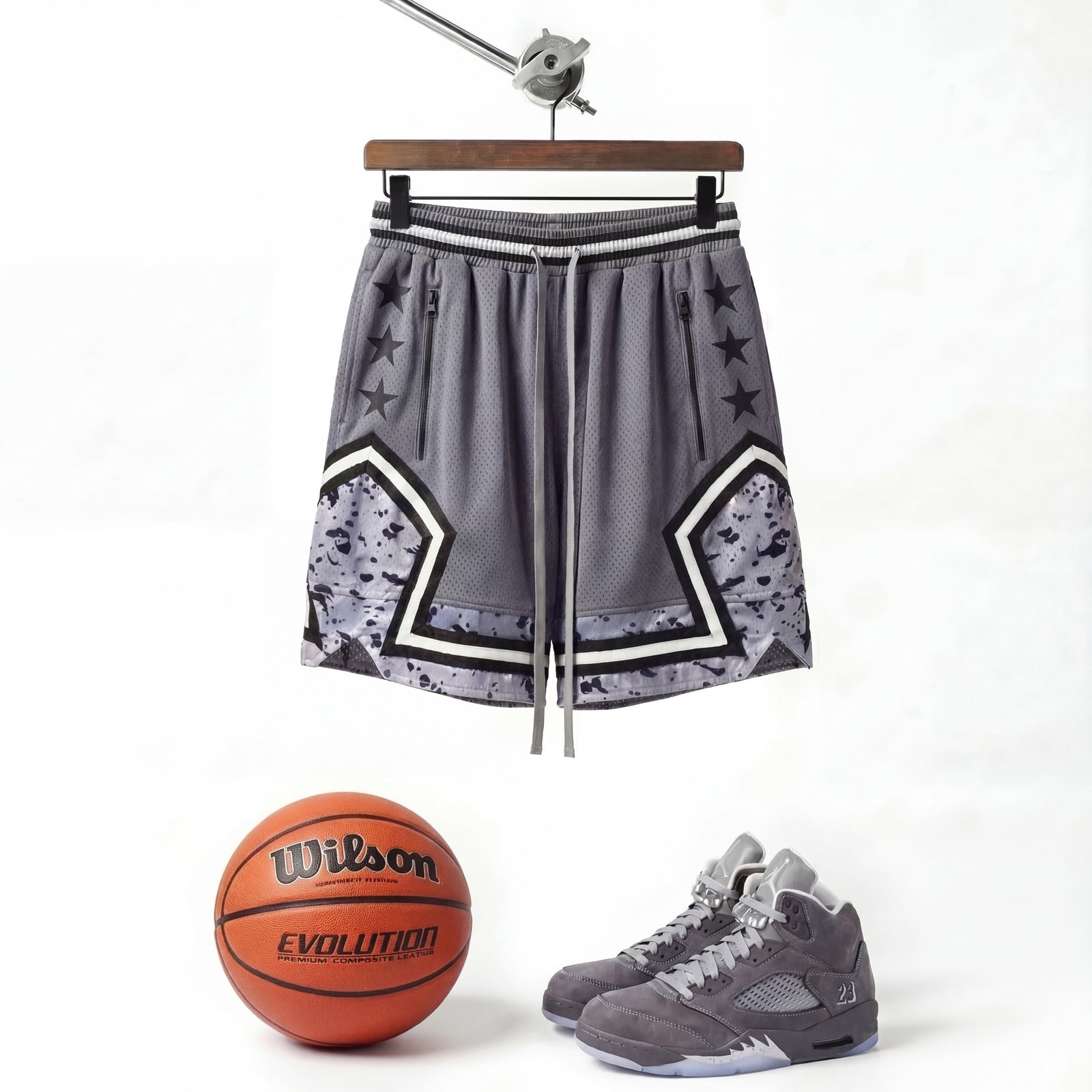 "Wolf Gray Cement" Heavyweight Mesh Shorts