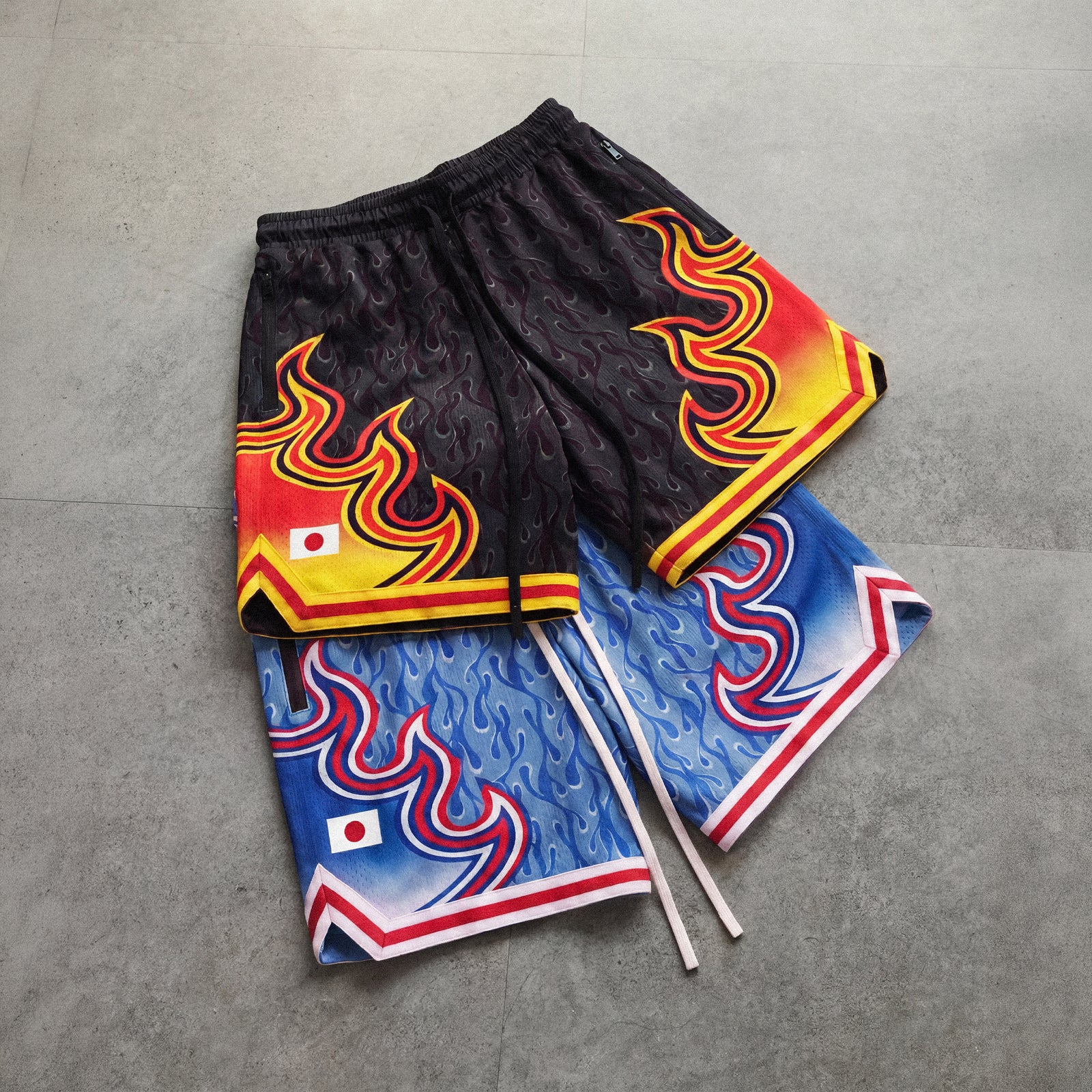 "Japan Flame Black" Heavyweight Mesh Shorts
