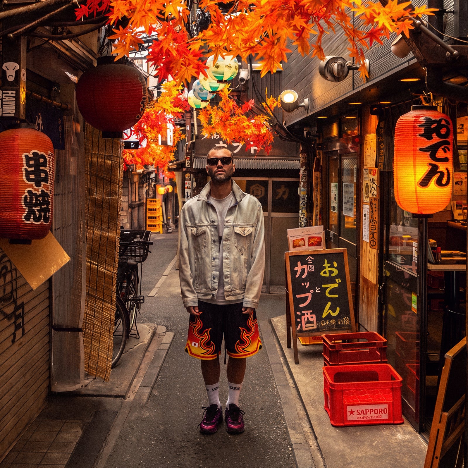 "Japan Flame Black" Heavyweight Mesh Shorts