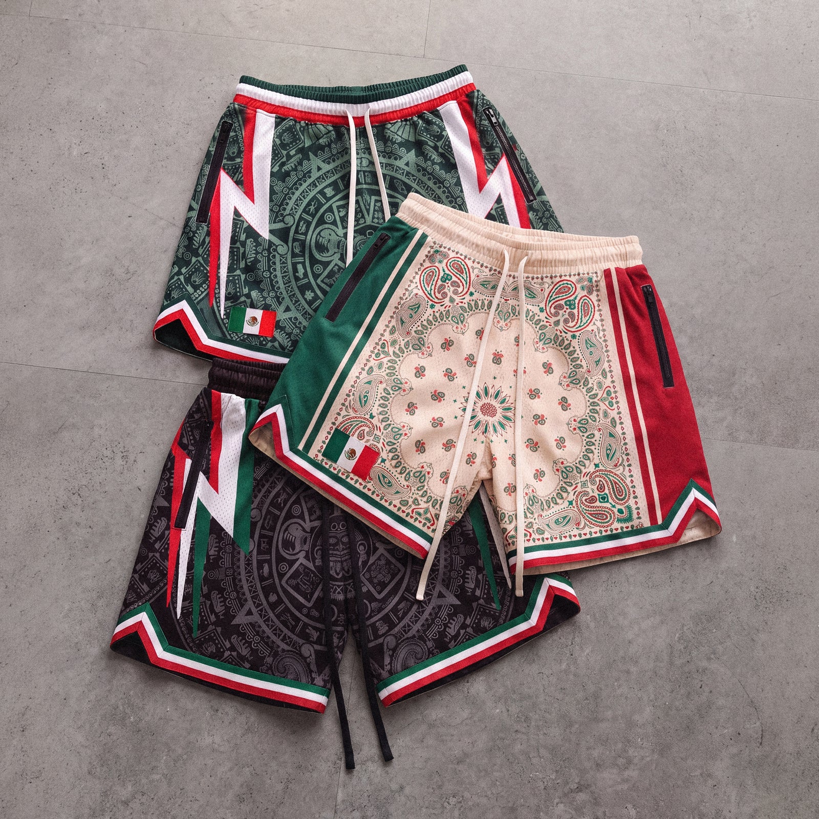 "Mexico Paisley Cream" Heavyweight Mesh Shorts