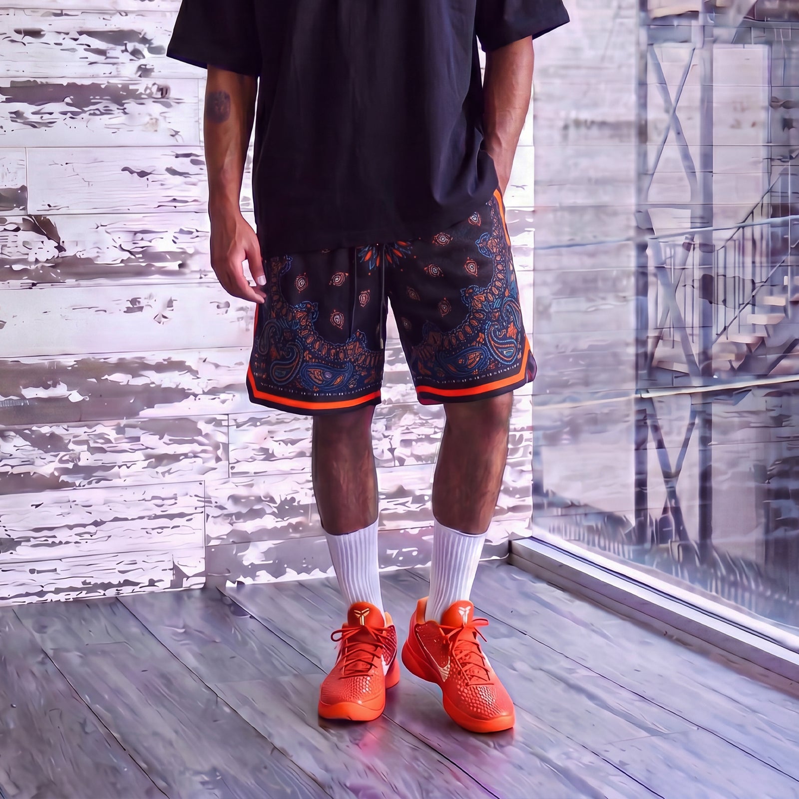 "NY Paisley Black" Heavyweight Mesh Shorts