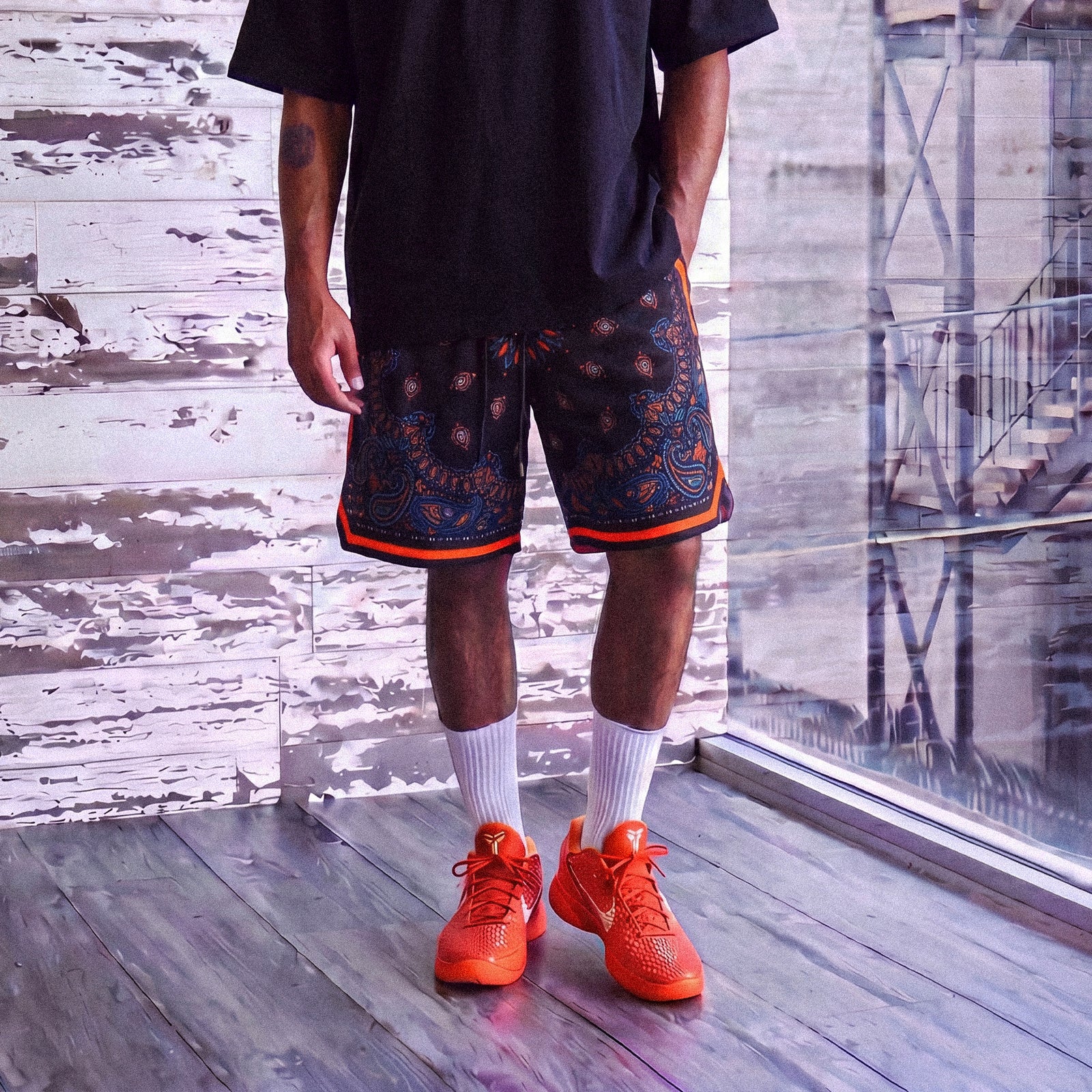 "NY Paisley Black" Heavyweight Mesh Shorts