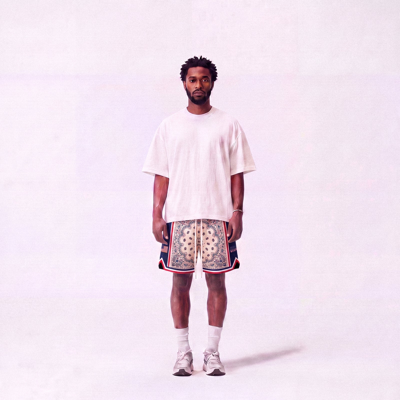 "USA Paisley Cream" Heavyweight Mesh Shorts