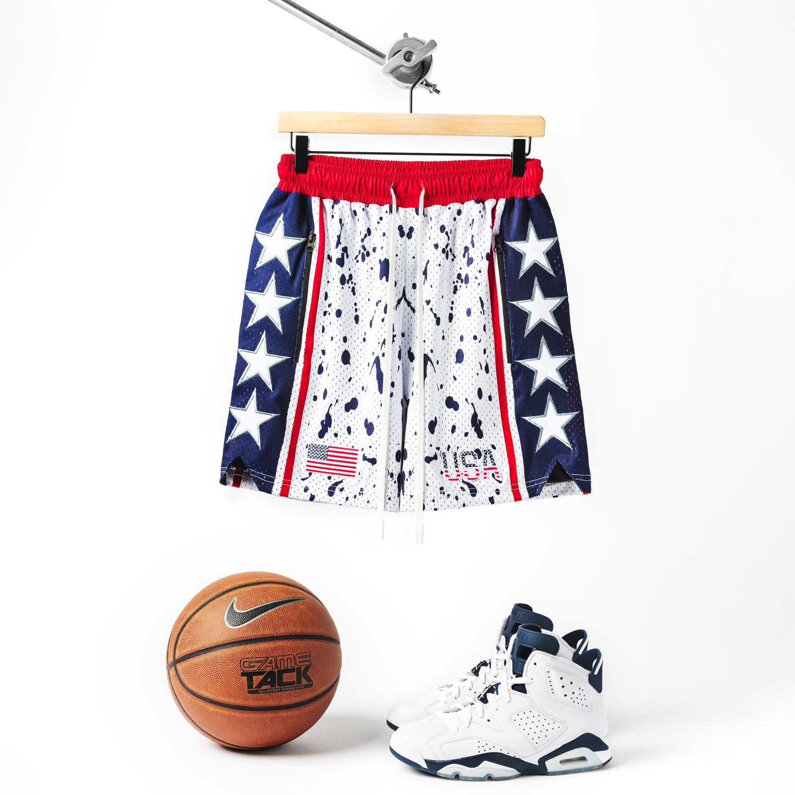 "USA Speckle White" Heavyweight Mesh Shorts