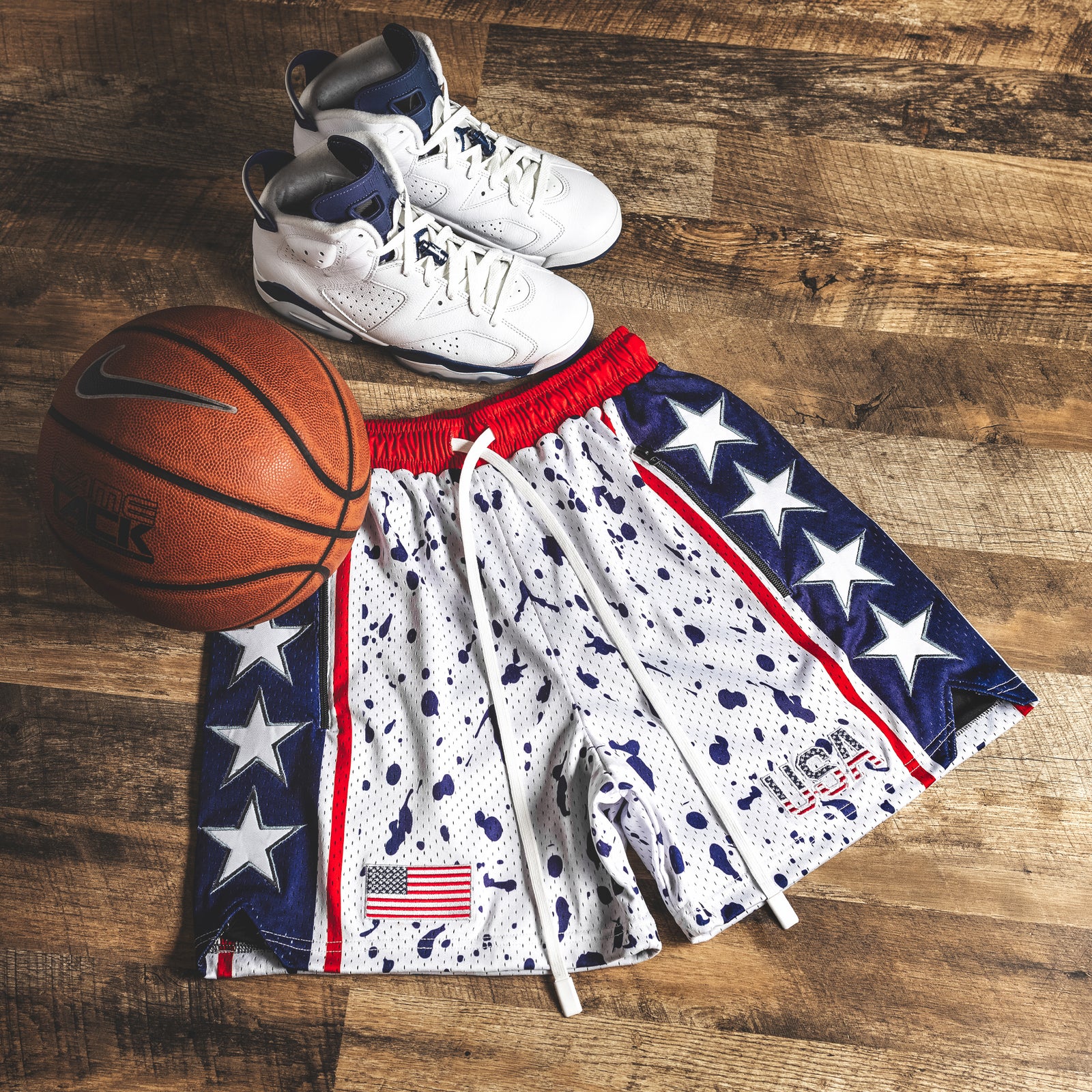 "USA Speckle White" Heavyweight Mesh Shorts