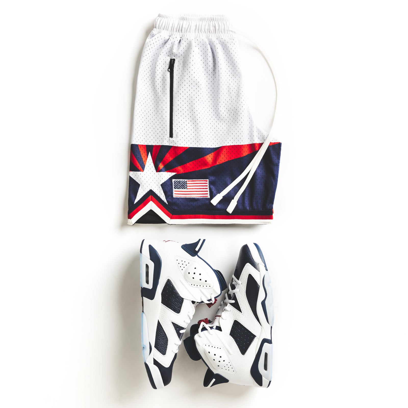"USA Sunset" - White Heavyweight Mesh Shorts