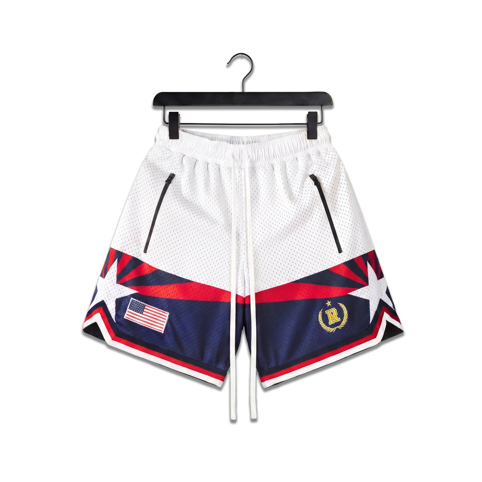 "USA Sunset" - White Heavyweight Mesh Shorts