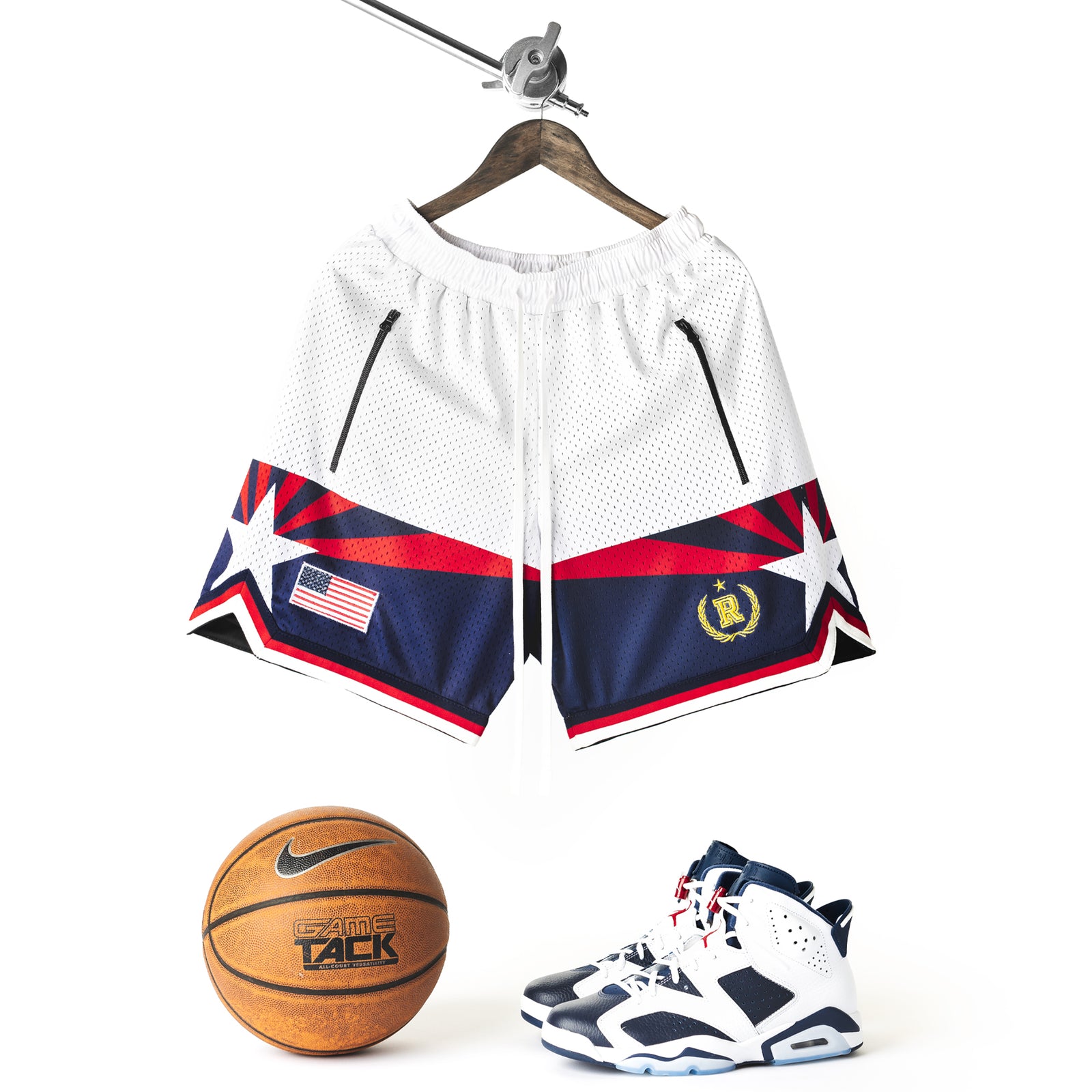 "USA Sunset" - White Heavyweight Mesh Shorts
