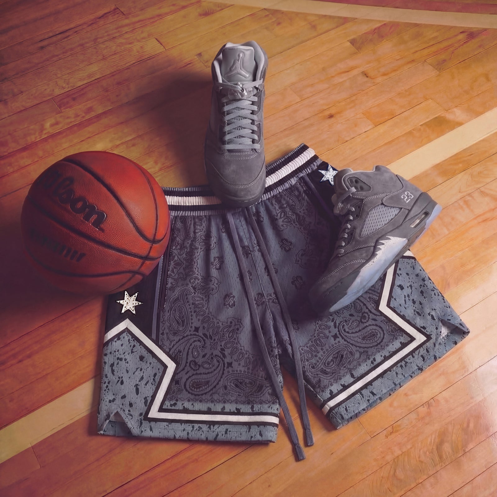 "Wolf Gray Paisley" Heavyweight Mesh Shorts