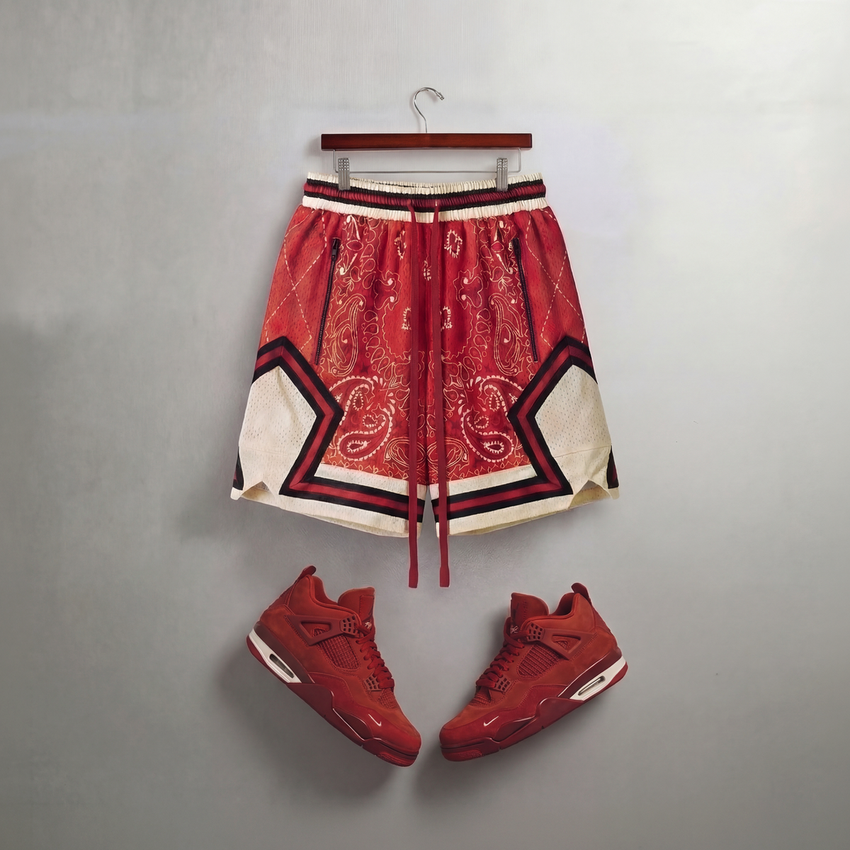 "Brick Red Paisley" Heavyweight Mesh Shorts