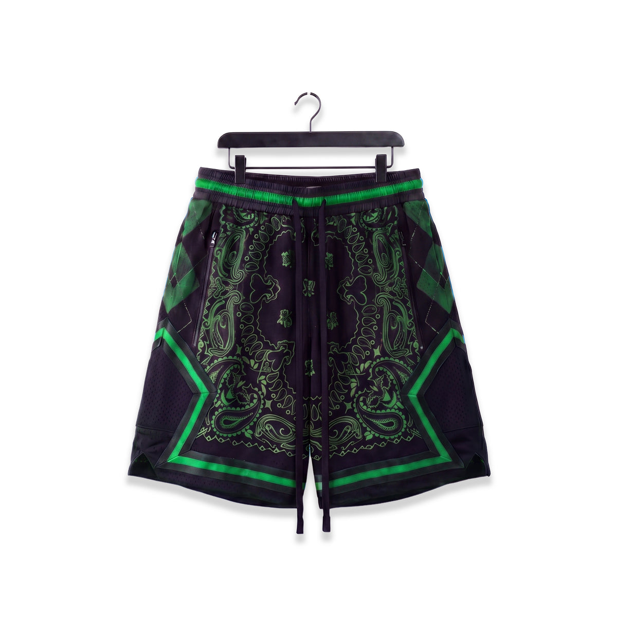 "Chi Black Green Paisley" Heavyweight Mesh Shorts