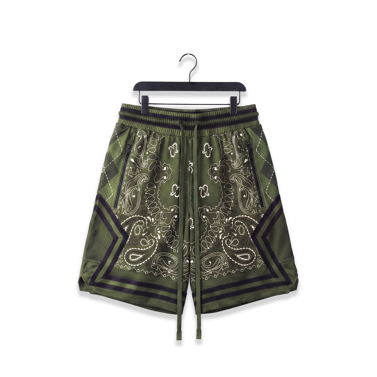 "Chi Dark Olive Paisley" Heavyweight Mesh Shorts