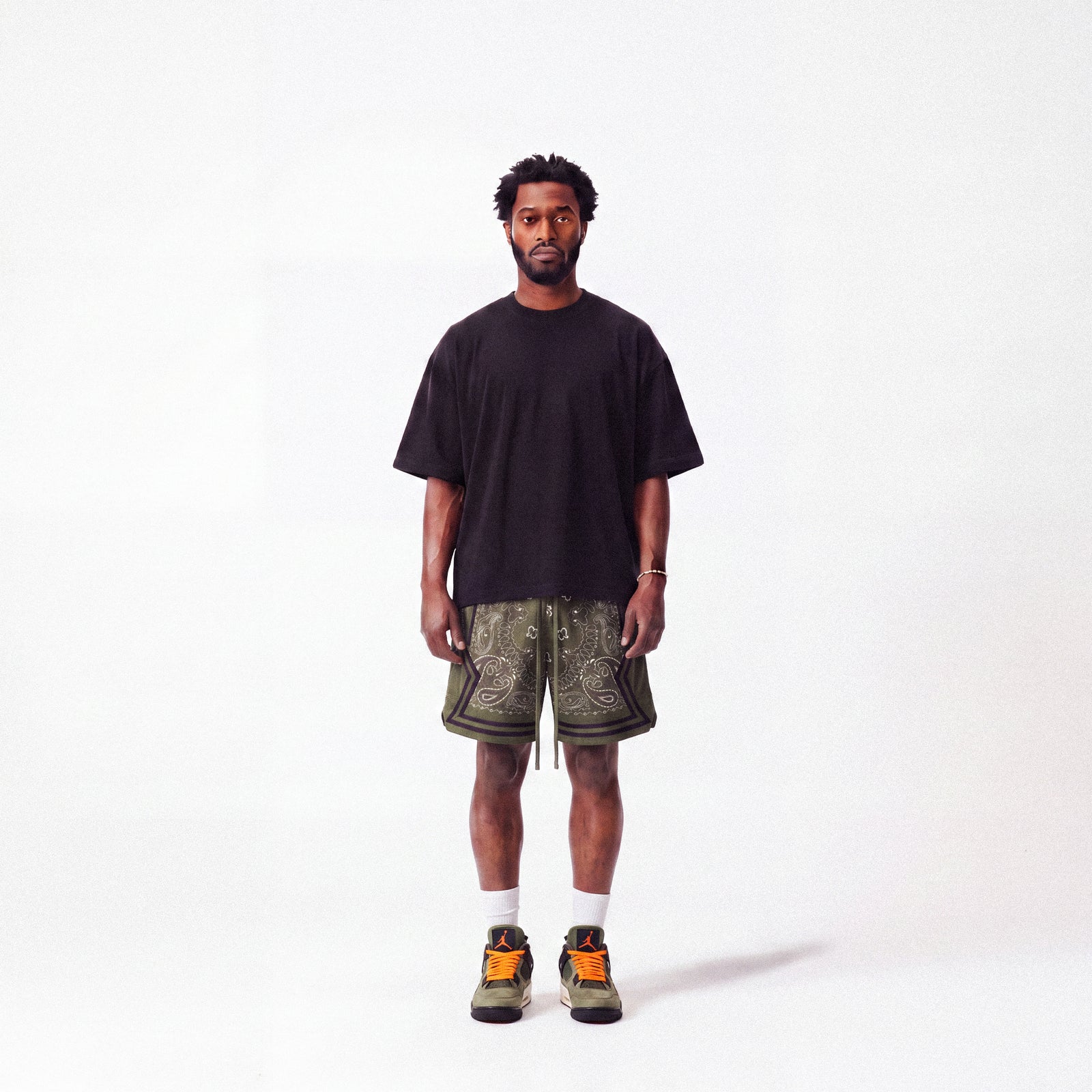 "Chi Dark Olive Paisley" Heavyweight Mesh Shorts