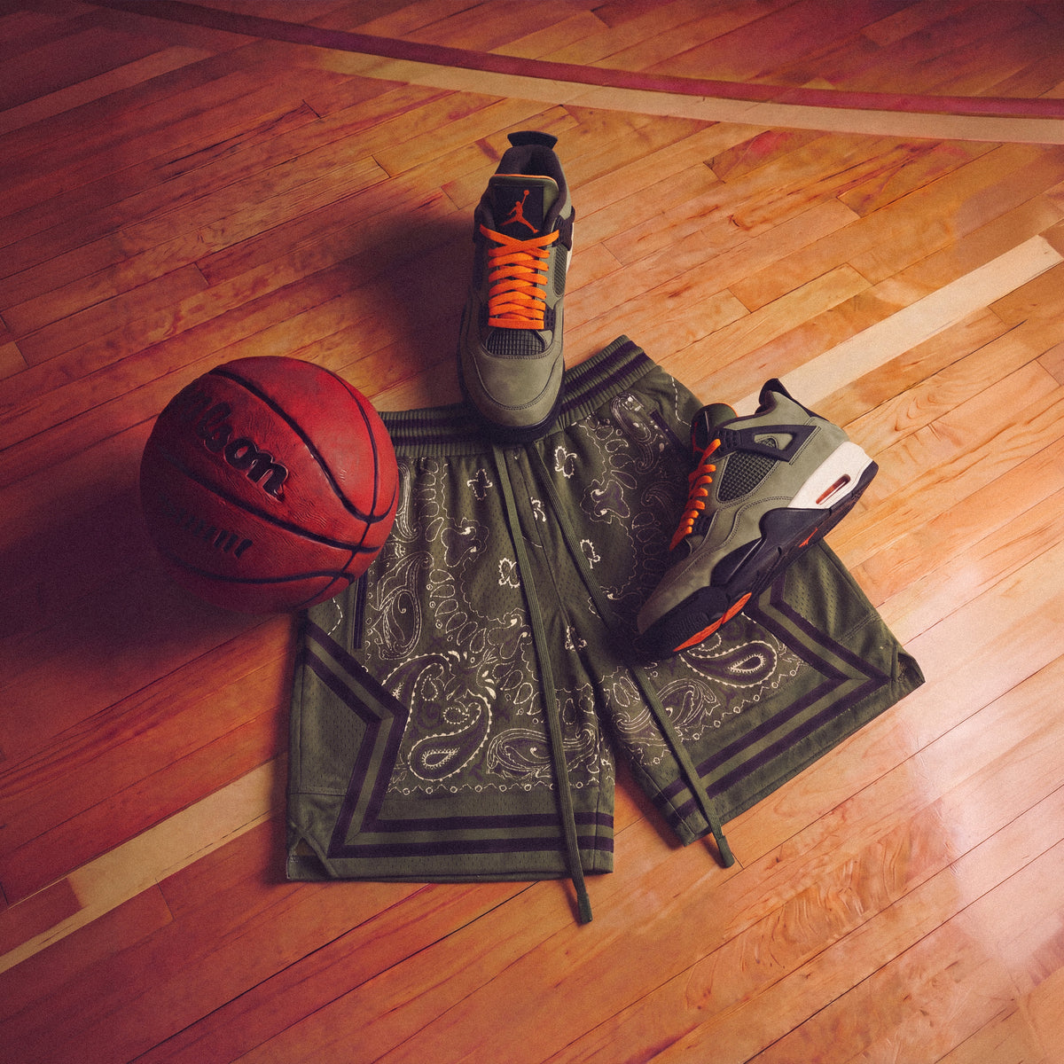 "Chi Dark Olive Paisley" Heavyweight Mesh Shorts