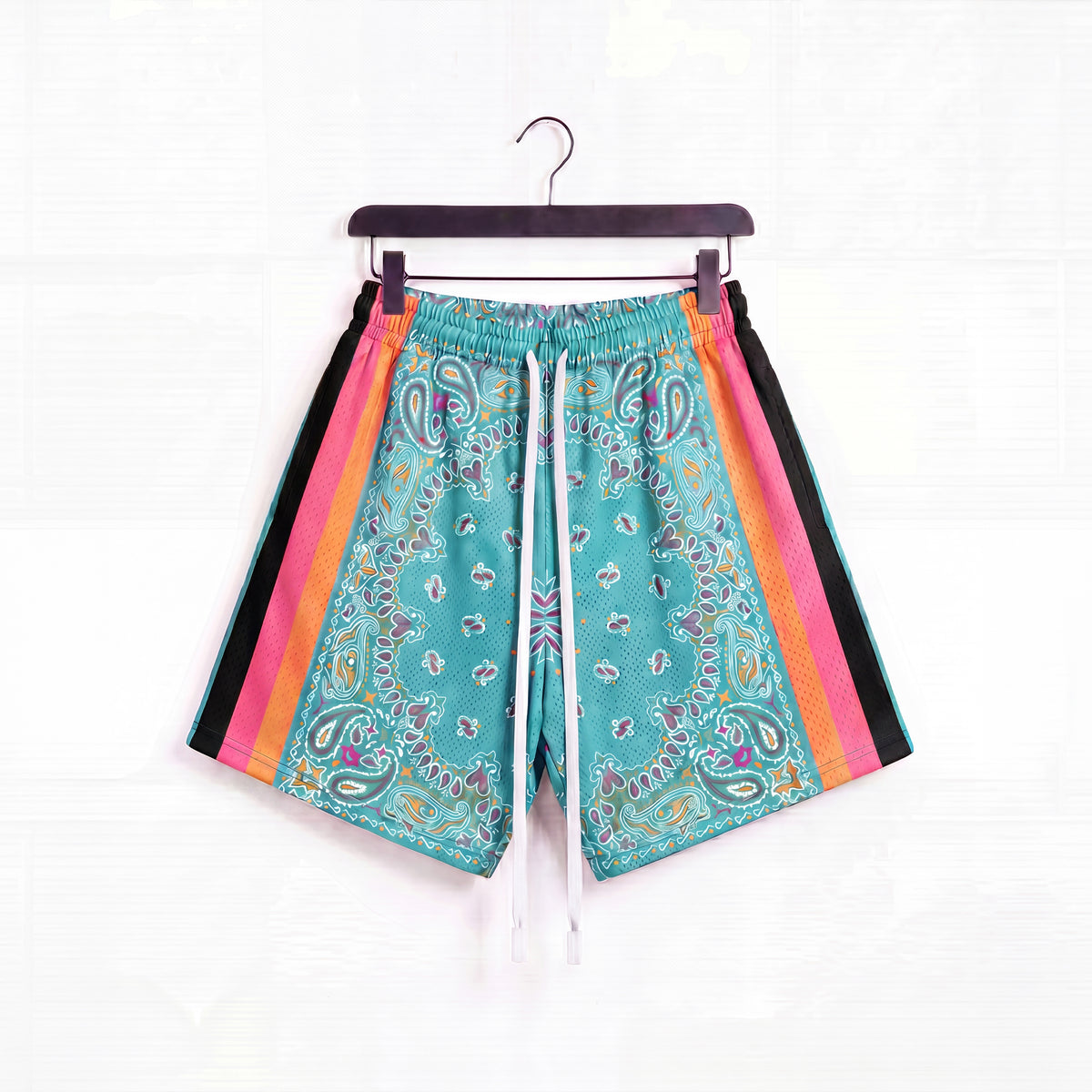 "Fiesta Paisley Teal" 5" Mesh Shorts