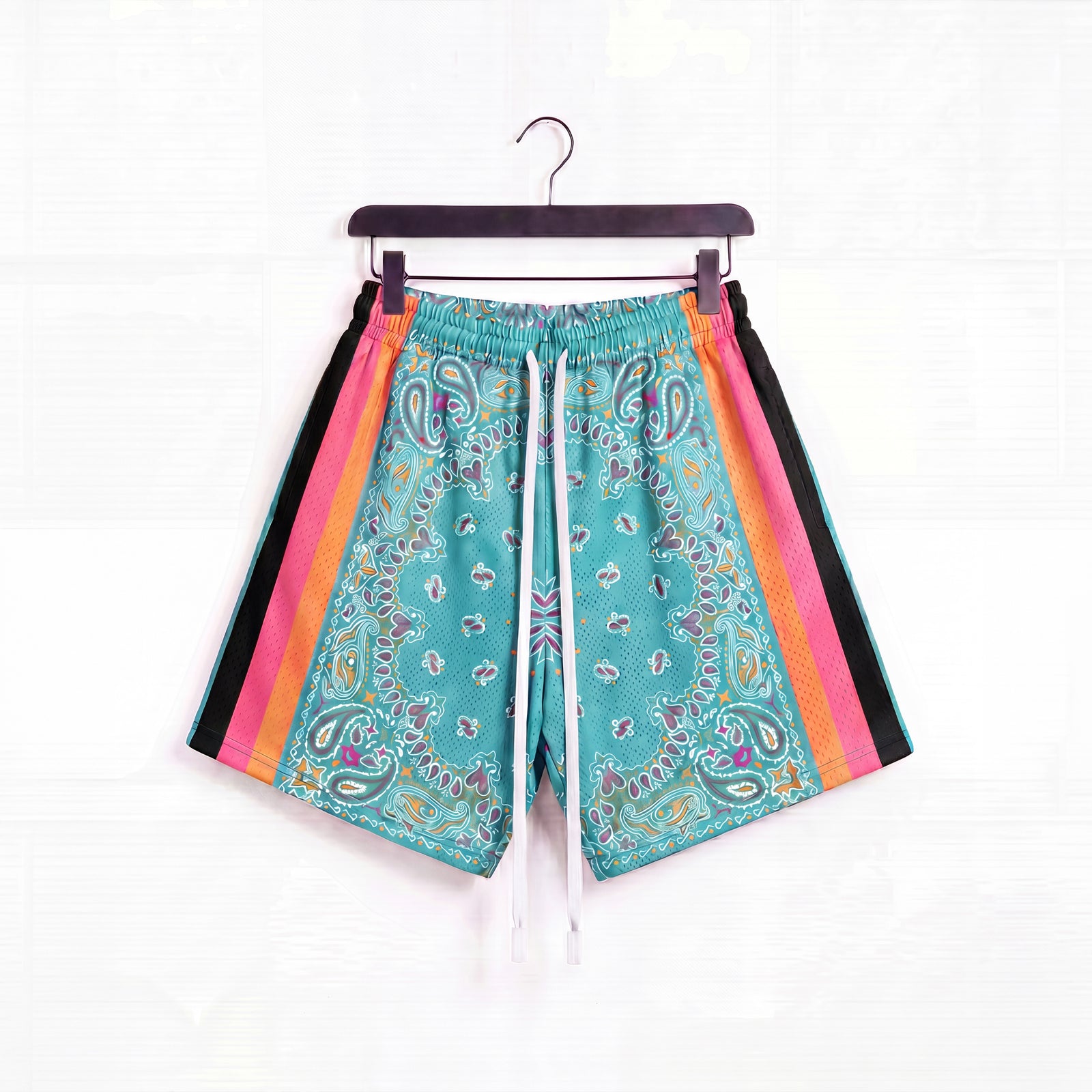 "Fiesta Paisley Teal" 5" Mesh Shorts