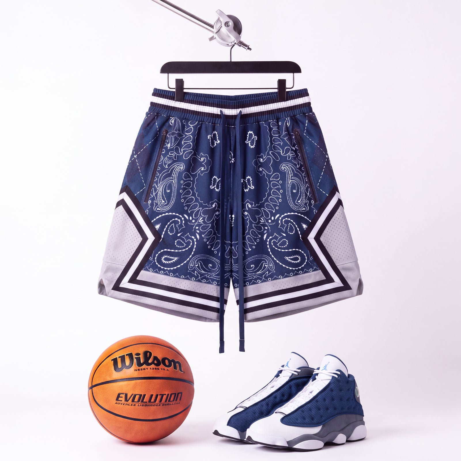 "Flint Grey Paisley" Heavyweight Mesh Shorts