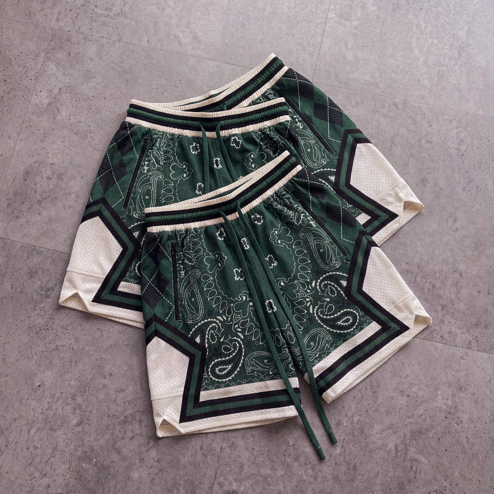 "Forest Green Paisley" Heavyweight Mesh Shorts