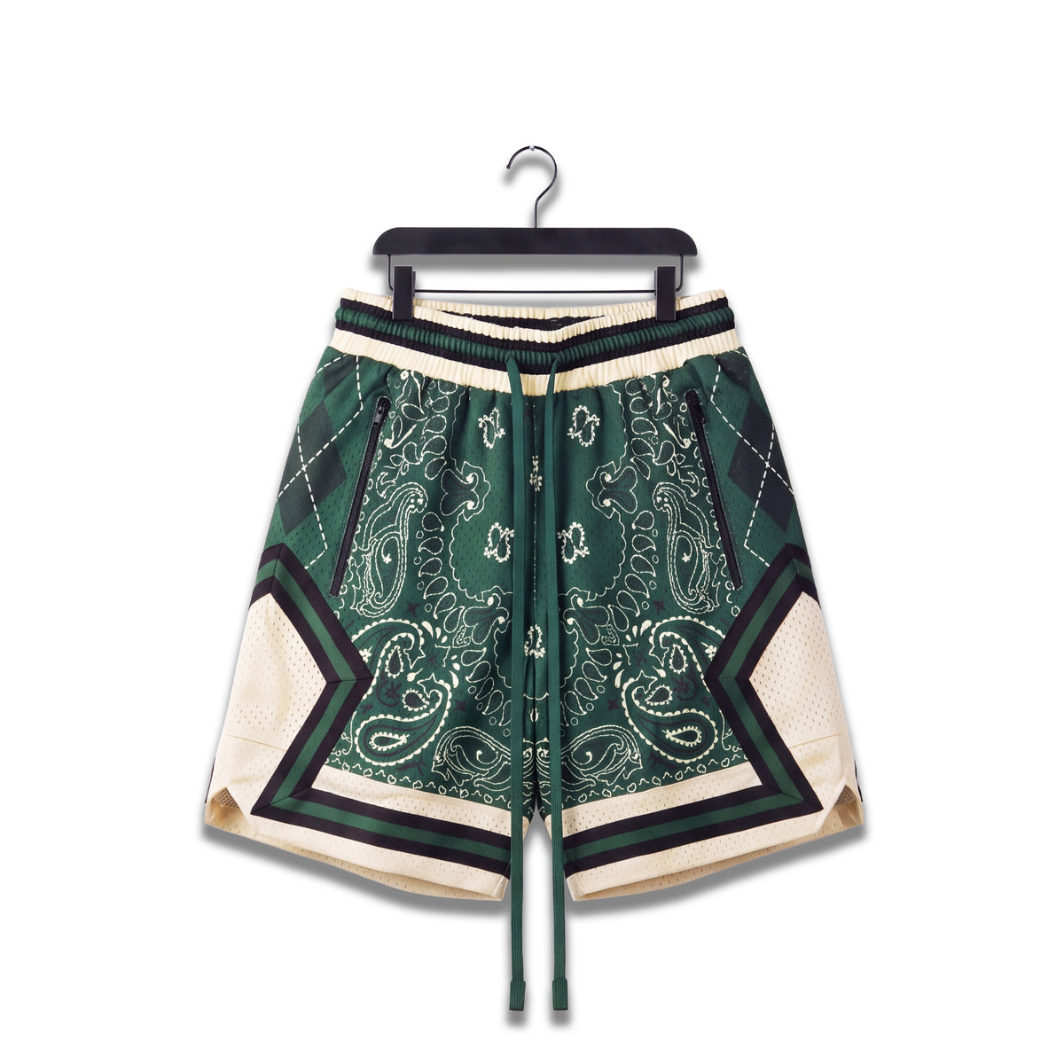 "Forest Green Paisley" Heavyweight Mesh Shorts