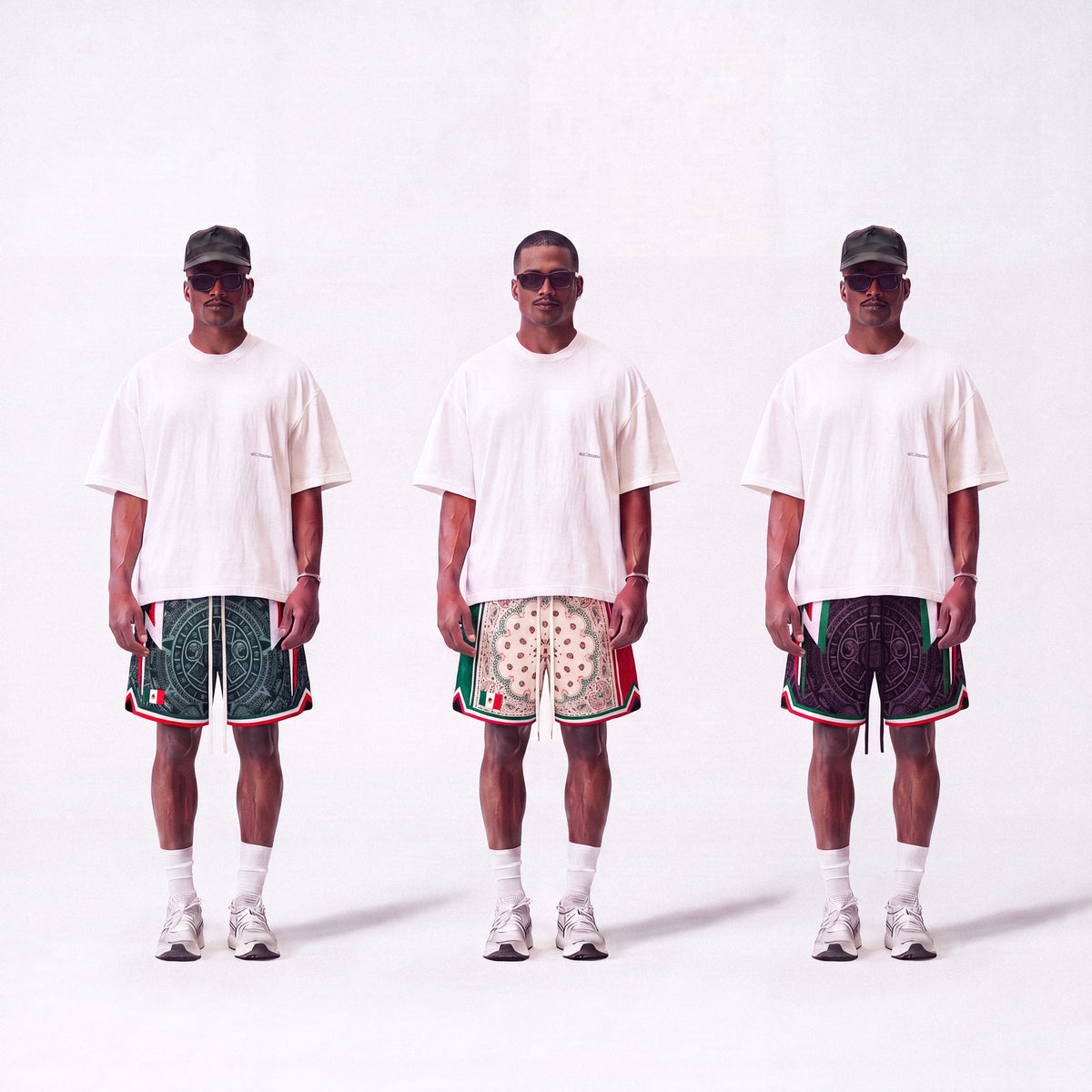 "Mexico Aztec Black" Heavyweight Mesh Shorts