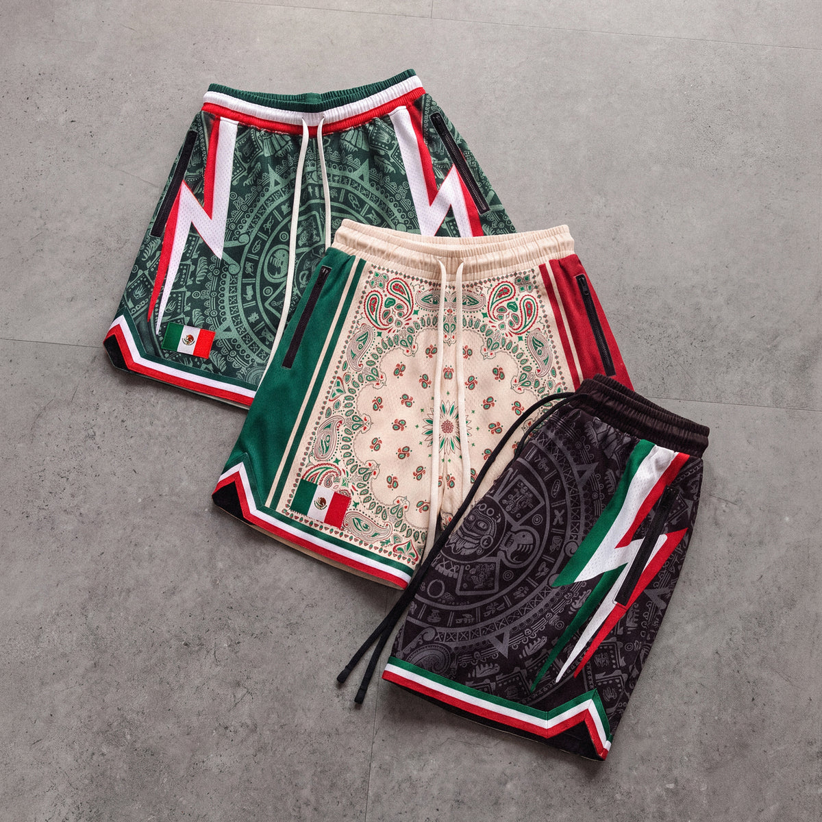 "Mexico Aztec Black" Heavyweight Mesh Shorts