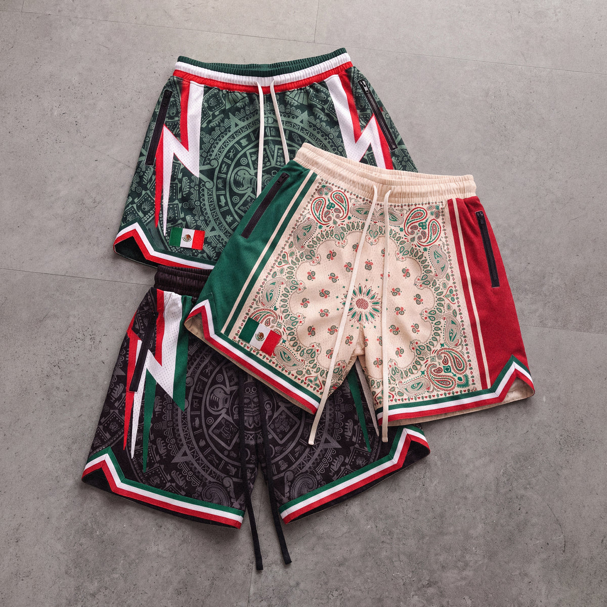 "Mexico Paisley Cream" Heavyweight Mesh Shorts