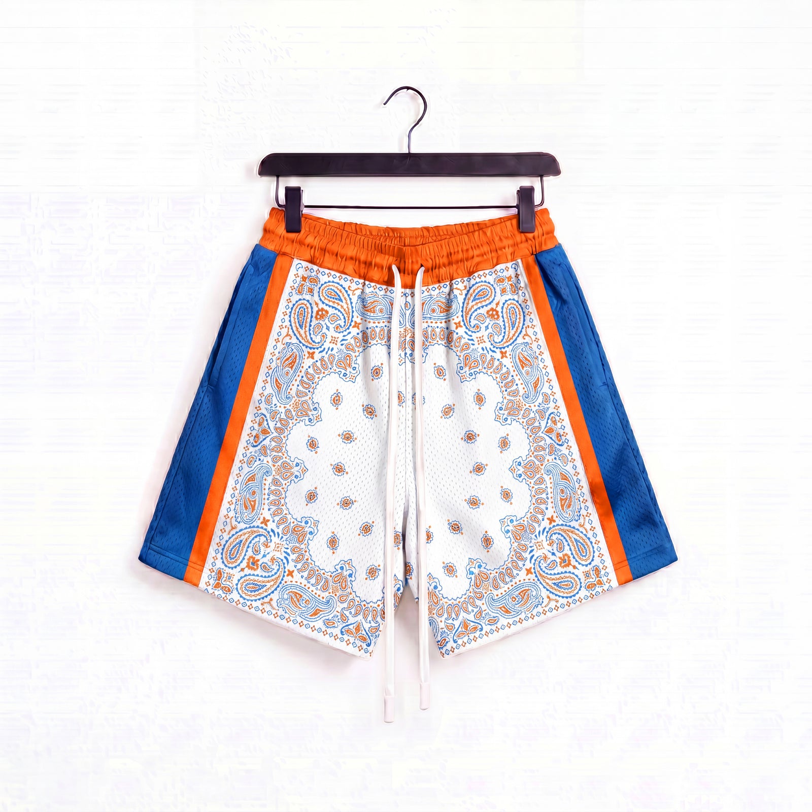 "NY Paisley White" 5" Mesh Shorts