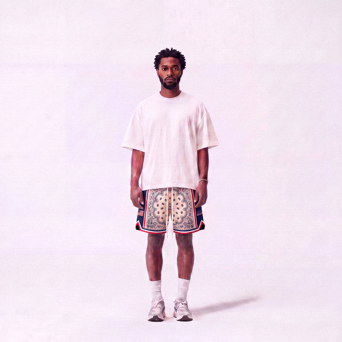 "USA Paisley Cream" Heavyweight Mesh Shorts