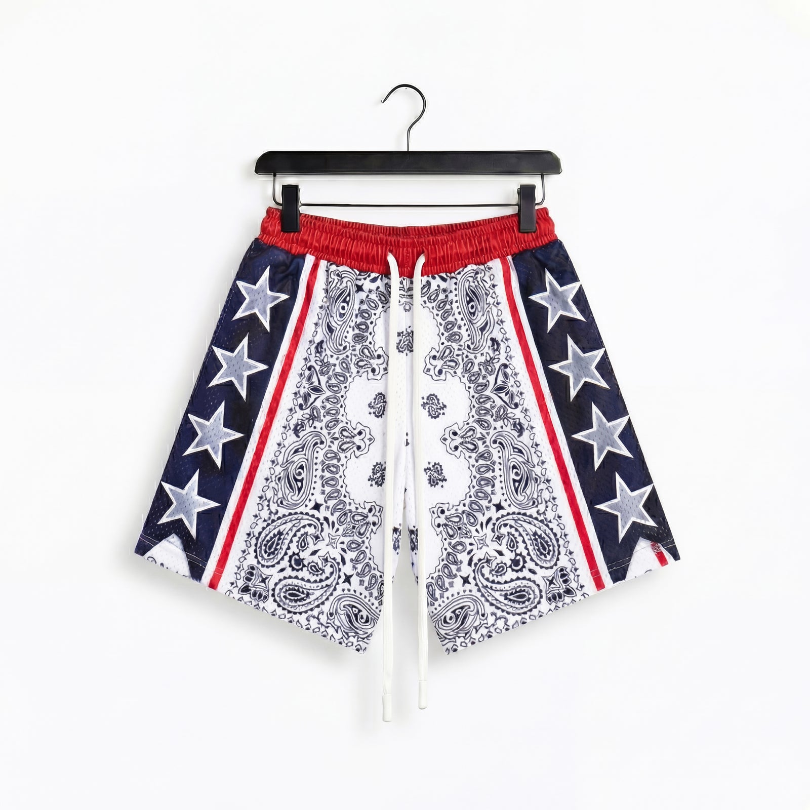 "USA Paisley White" 5" Mesh Shorts