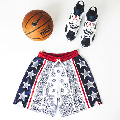 "USA Paisley White" Sport Mesh Shorts